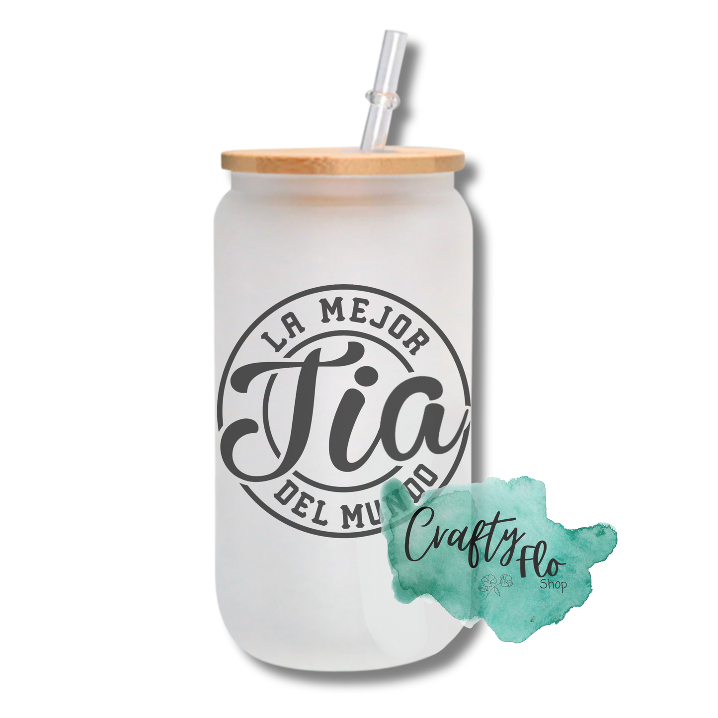 Personalizable Mejor Tio, Mejor Tia | 16oz frosted or clear glass can with bamboo lid and straw/ add name at checkout