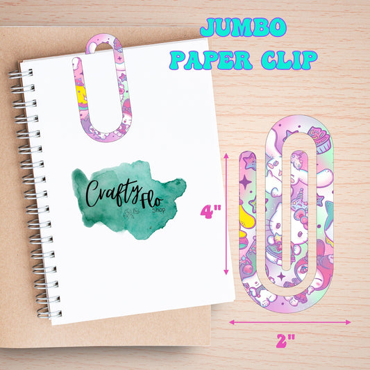 Dessert Kitty inspired Jumbo Paper Clip - 3mm Acrylic, 3mm Thick, Printed Patterns May Vary, Durable Design