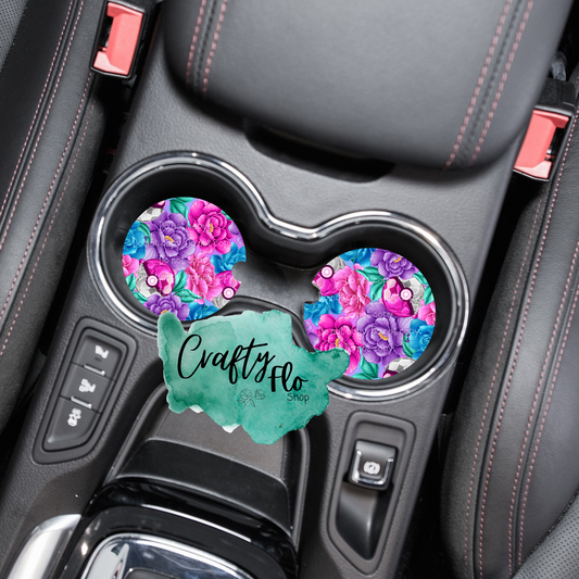 Floral Crystal Poke Ball inspired fan art neoprene car coaster set|Set of 2 Coasters
