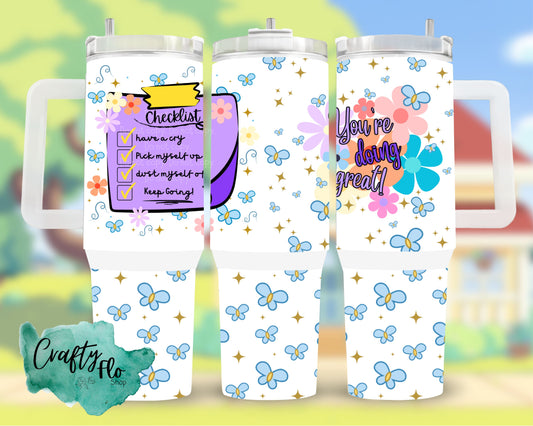 Mom Checklist 40oz stainless steel guzzler tumbler w/plastic straw| Cartoon Inspired Cup |Cute Stanleystyle Cup | Tumbler with Lid and Straw