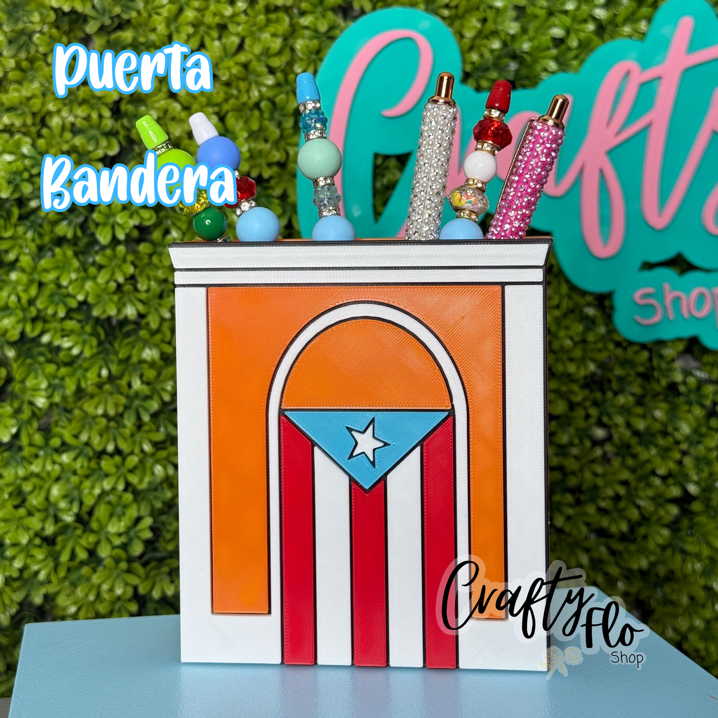 Puerta Bandera Puerto Rico Inspired Desk Organizer| Pen and Pencil Holder Custom 3D Printed Brush Holder Office Study Stationery Desktop Storage Marker Organizer
