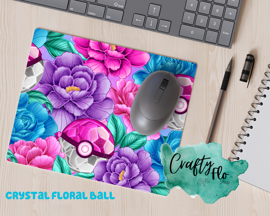 Floral Crystal Poke Ball inspired Mouse Pad| anime office essentials| cute Mouse pad
