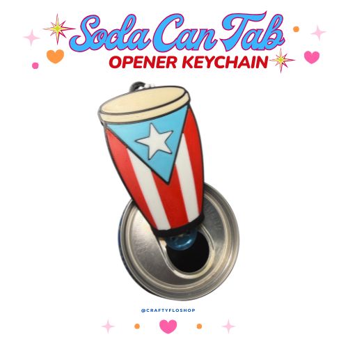 Puerto Rican Conga Inspired Soda can keychain, easy can tab opener, save your nails, keychains, arthritis friendly, cute can tab opener