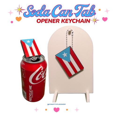 Puerto Rican Inspired Soda can keychain, easy can tab opener, save your nails, keychains, arthritis friendly, cute can tab opener