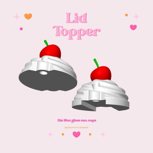 3d printed whipped topping with cherry on top tumbler topper for 30oz or 40oz Stanley Cup