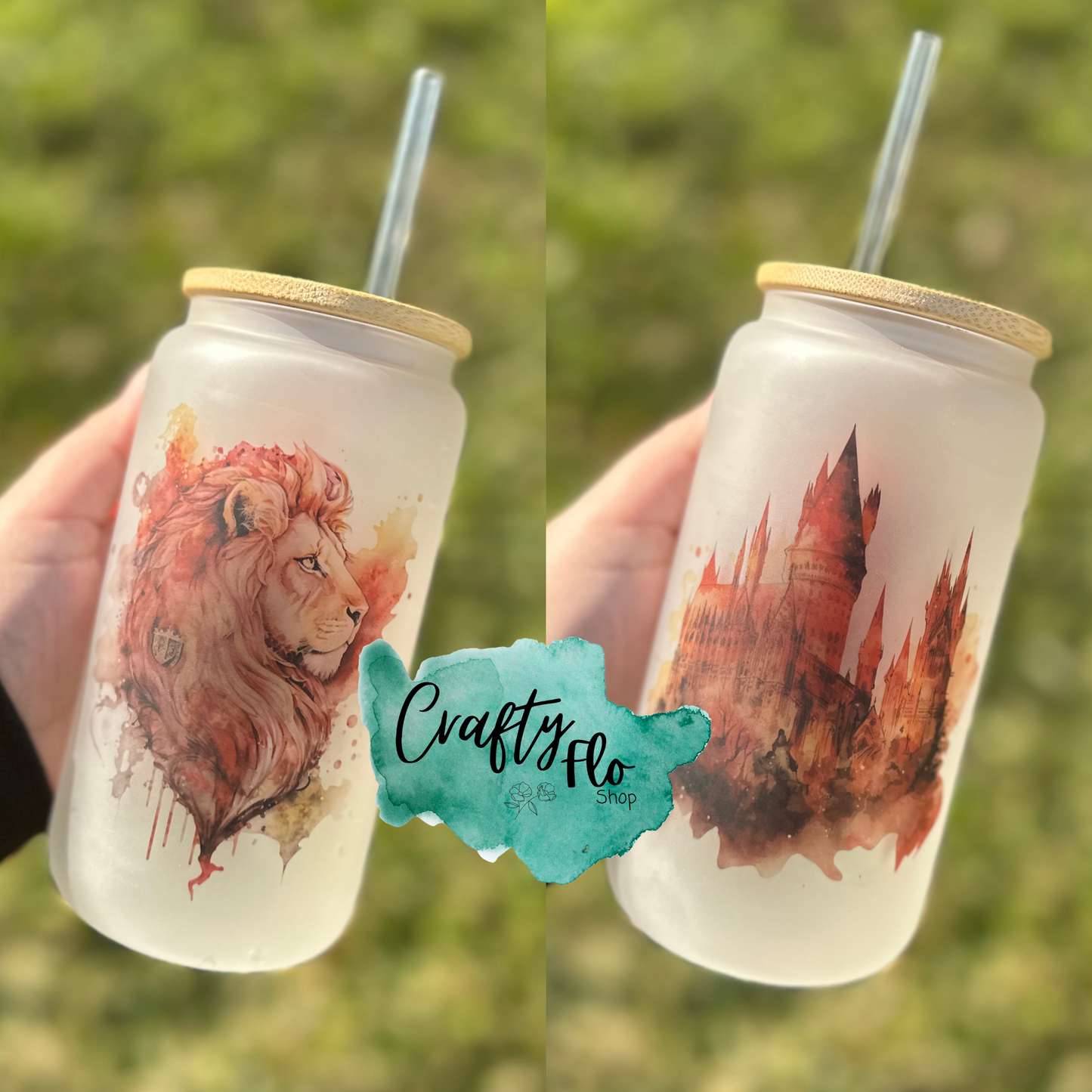 Legacy Wizarding School of Magic Houses 16oz Glass Cups with bamboo lid and straw