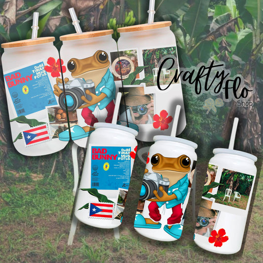 Sapo Concho DtMf Inspired 16 oz glass or stainless steel can Tumbler with Straw, Durable Design, bamboo or acrylic Lid, Fun and Functional Beverage Drinkware