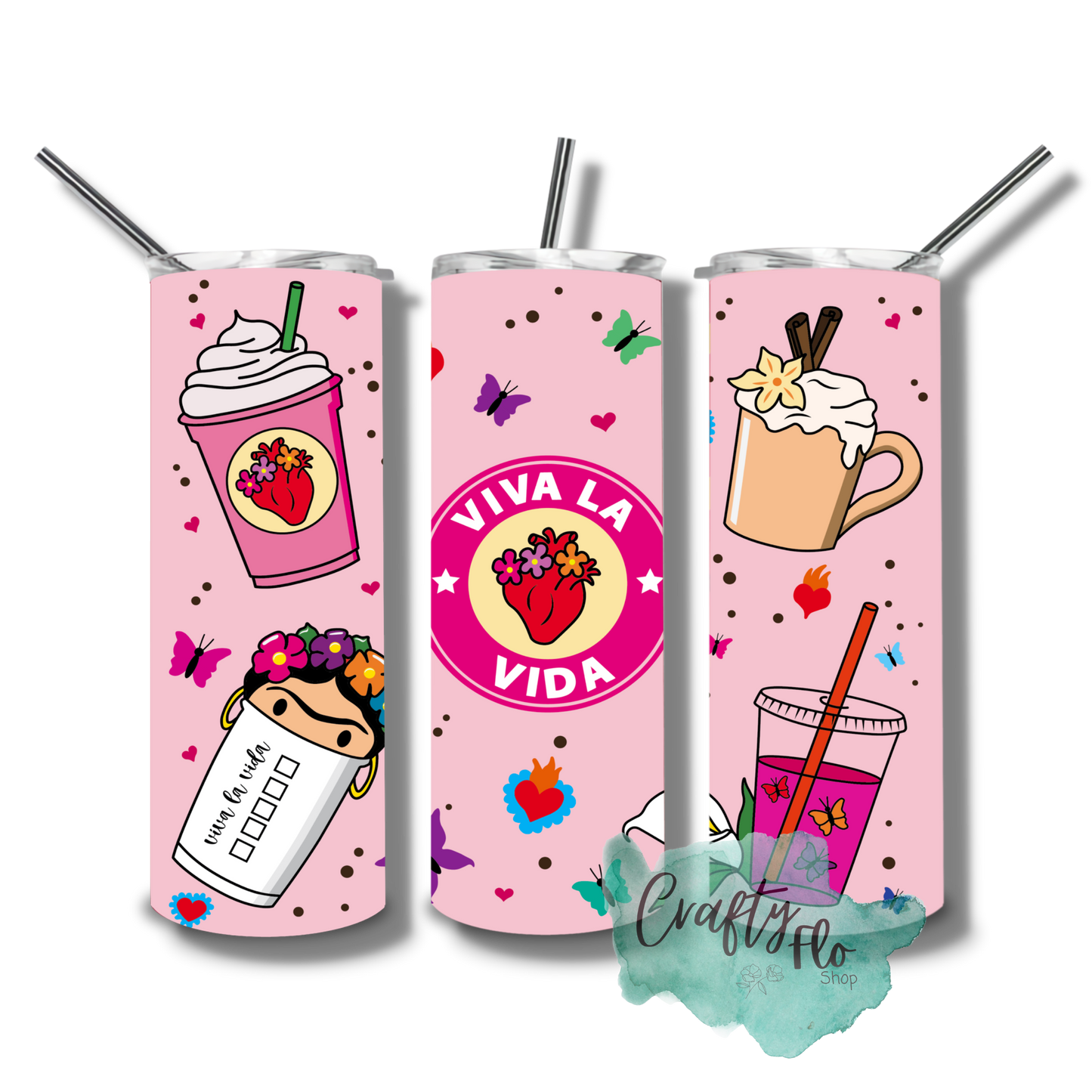 Viva la vida, Chibi Frida inspired 20oz stainless steel skinny tumbler with straw