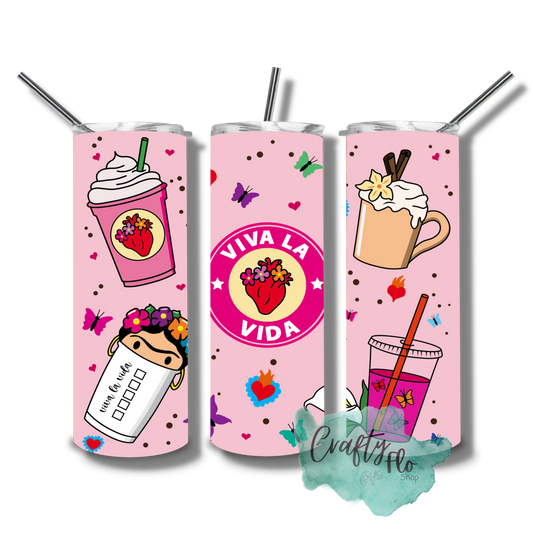 Viva la vida, Chibi Frida inspired 20oz stainless steel skinny tumbler with straw