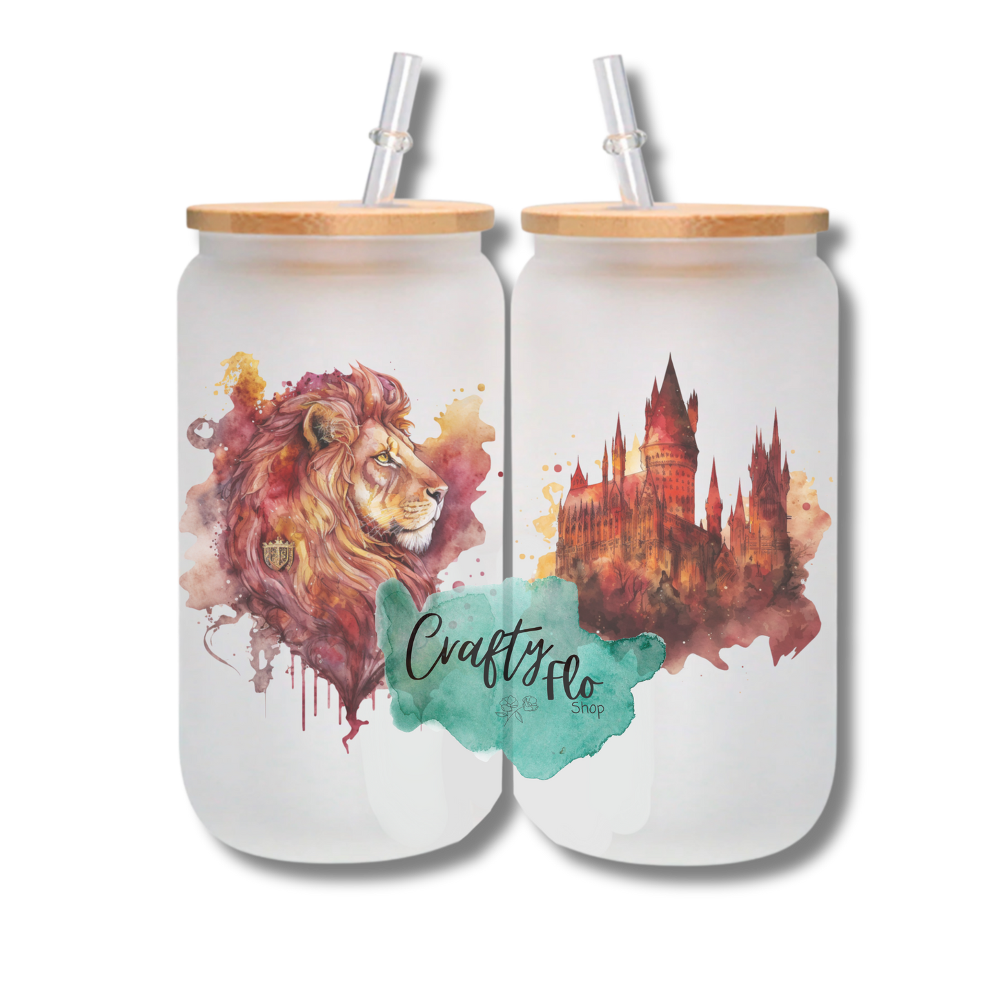 Legacy Wizarding School of Magic Houses 16oz Glass Cups with bamboo lid and straw