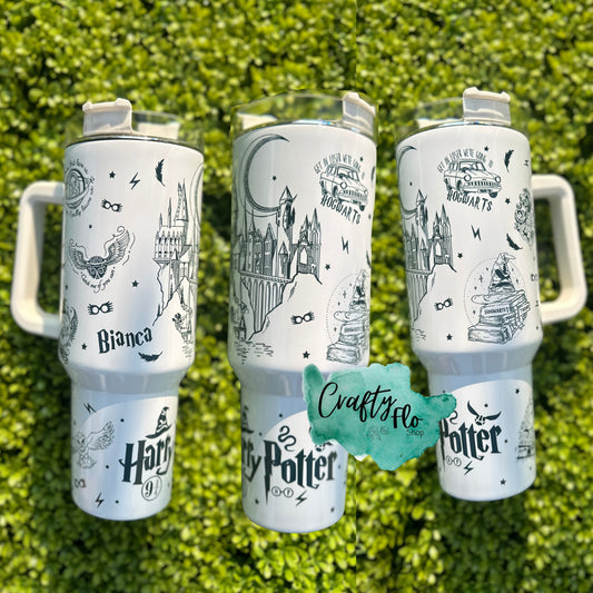 Personalizable Wizard school of magic INSPIRED 40 oz quencher tumbler with lid and straw| add name at checkout