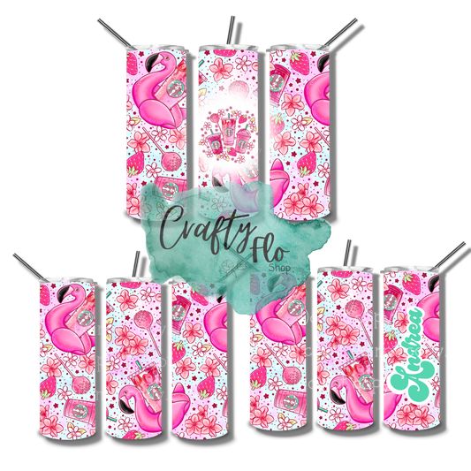 Personalizable favorite coffee house pink drinks inspired 20oz stainless steel tumbler with straw / add name at checkout