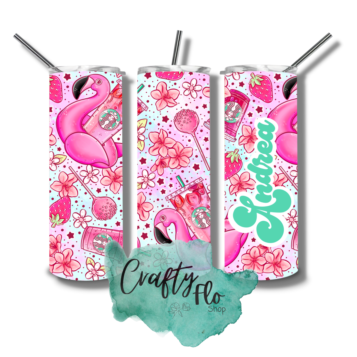Personalizable favorite coffee house pink drinks inspired 20oz stainless steel tumbler with straw / add name at checkout