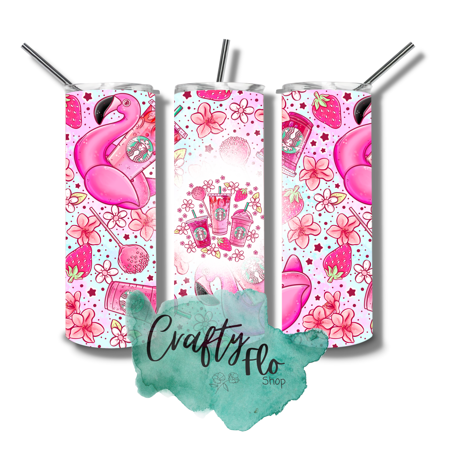 Personalizable favorite coffee house pink drinks inspired 20oz stainless steel tumbler with straw / add name at checkout