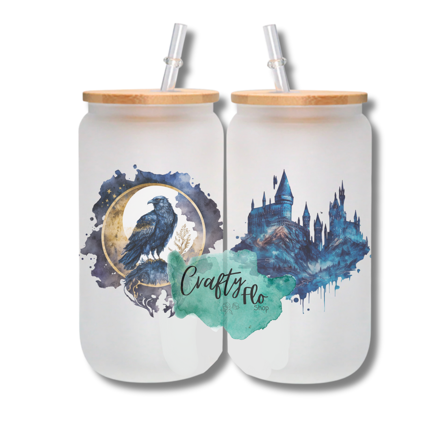 Legacy Wizarding School of Magic Houses 16oz Glass Cups with bamboo lid and straw