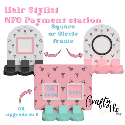 Hair Stylist NFC Smart Tap Payment Station – Tap to Pay Sign | Contactless Checkout Display | Smart Tap | NFC | Custom QR Code Stand