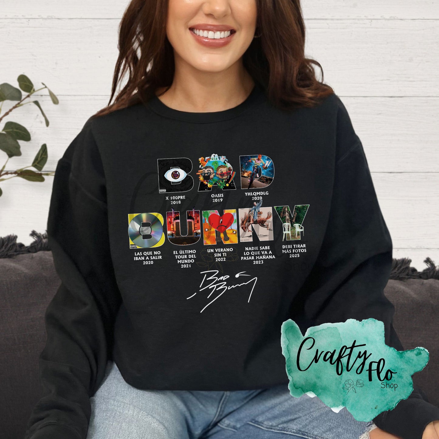 Bad Bunny Album Eras Inspired Unisex Sweatshirt - Front and back graphic- Playful Design, Casual Style, Versatile for Casual Outings, True to Size Fit - Fabric