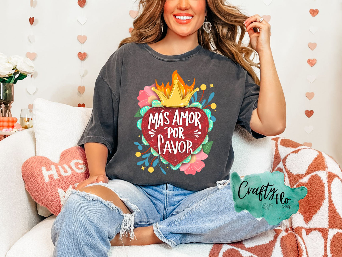 Mas Amor Sweatshirt or T-shirt - Valentines Day Graphic Tee - Unisex Fabric - Ideal for Holiday Fashion - True to Size Fit - Pullover