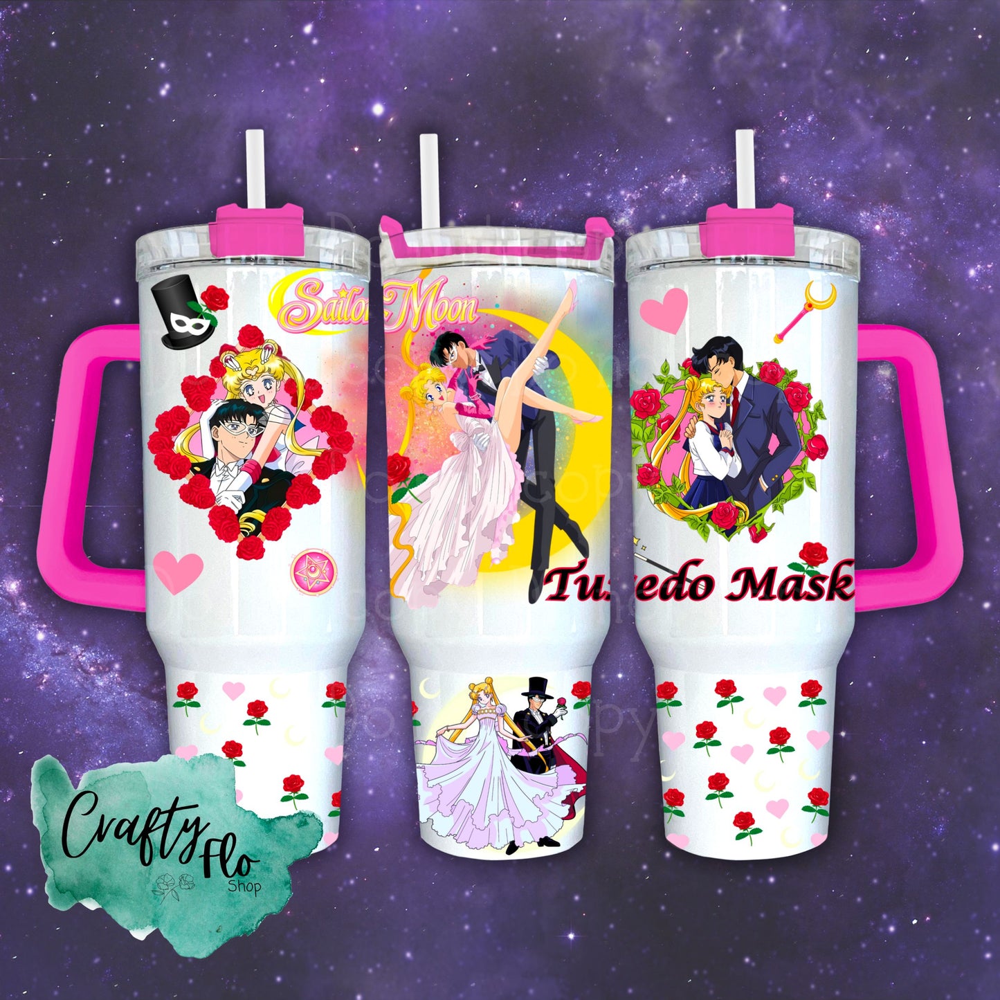 Moon Girl and Tuxedo Man INSPIRED 40 oz quencher tumbler with lid and straw