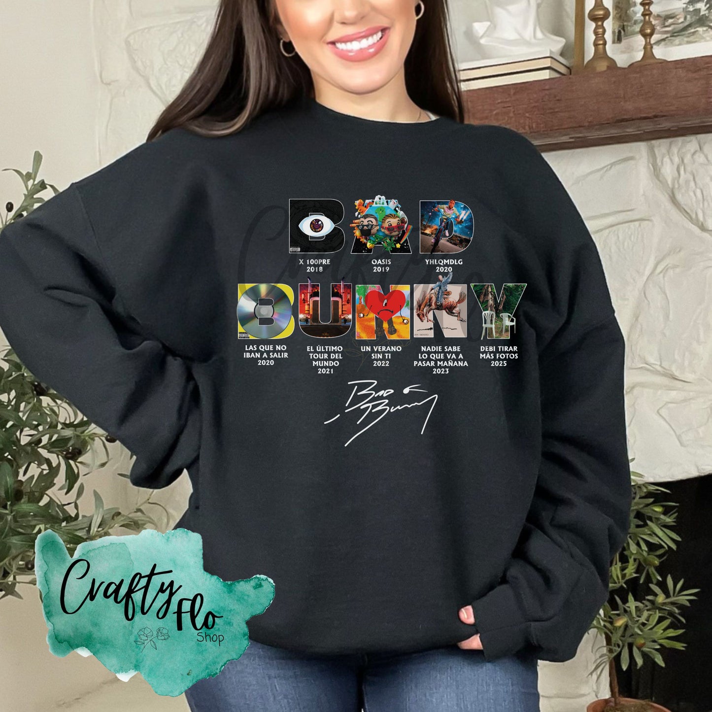 Bad Bunny Album Eras Inspired Unisex Sweatshirt - Front and back graphic- Playful Design, Casual Style, Versatile for Casual Outings, True to Size Fit - Fabric