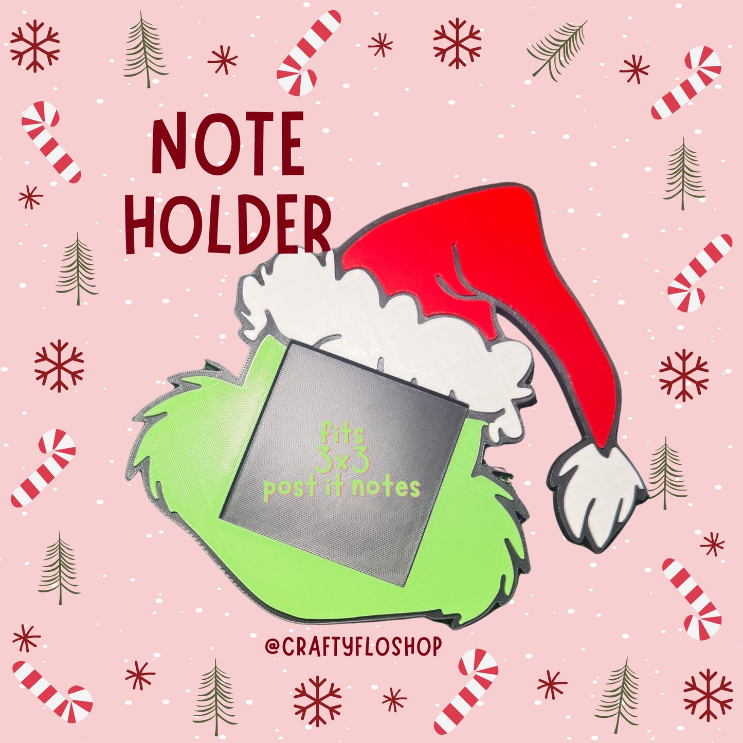 Grouchy Green Santa Inspired Desk Organizer| Note Holder Custom 3D Printed sticky note Holder Office Study Stationery Desktop Storage
