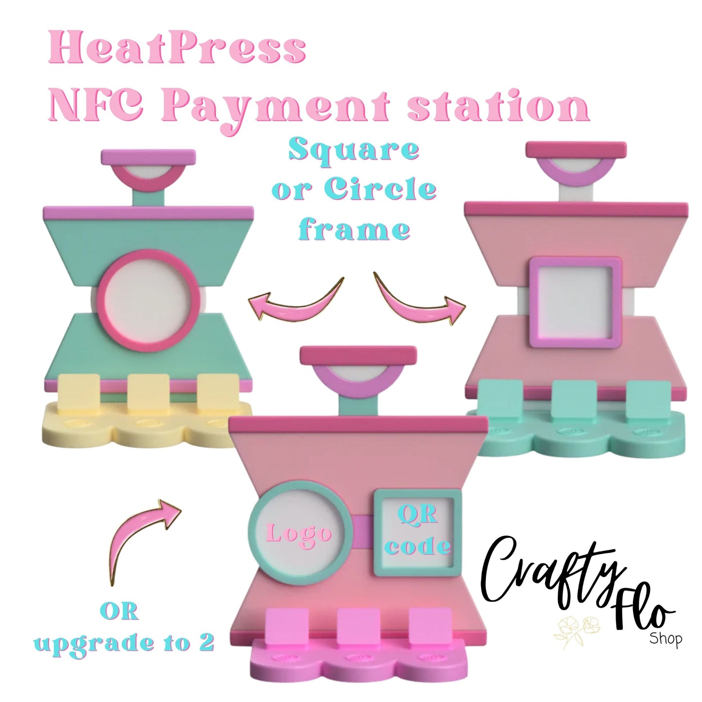 Heat Press NFC Smart Tap Payment Station – Tap to Pay Sign | Contactless Checkout Display | Smart Tap | NFC | Custom QR Code Stand