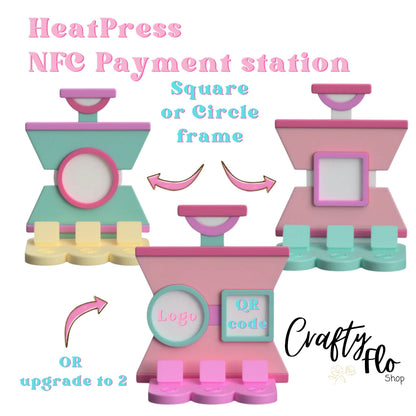 Heat Press NFC Smart Tap Payment Station – Tap to Pay Sign | Contactless Checkout Display | Smart Tap | NFC | Custom QR Code Stand