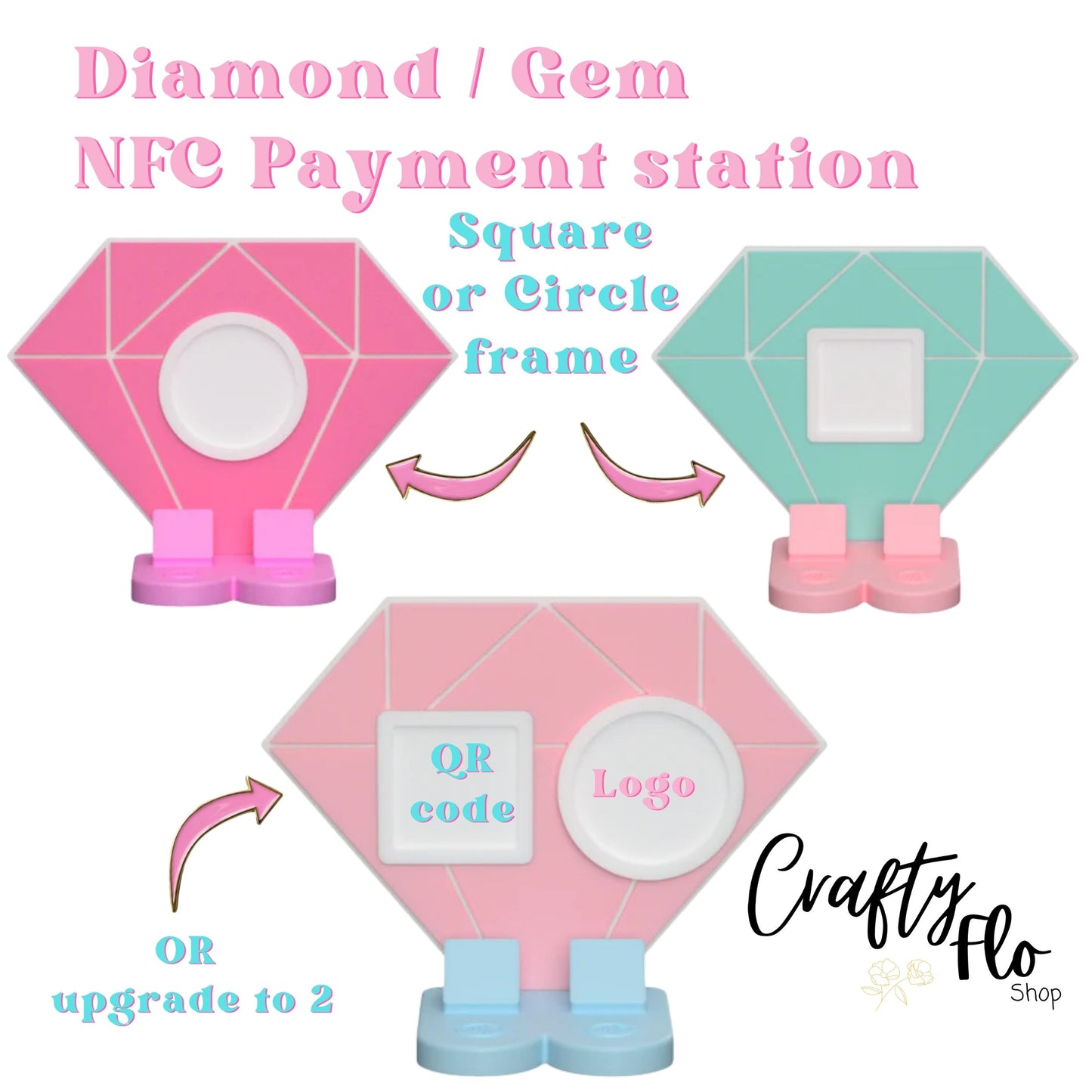 Diamond NFC Smart Tap Payment Station – Tap to Pay Sign | Contactless Checkout Display | Smart Tap | NFC | Custom QR Code Stand