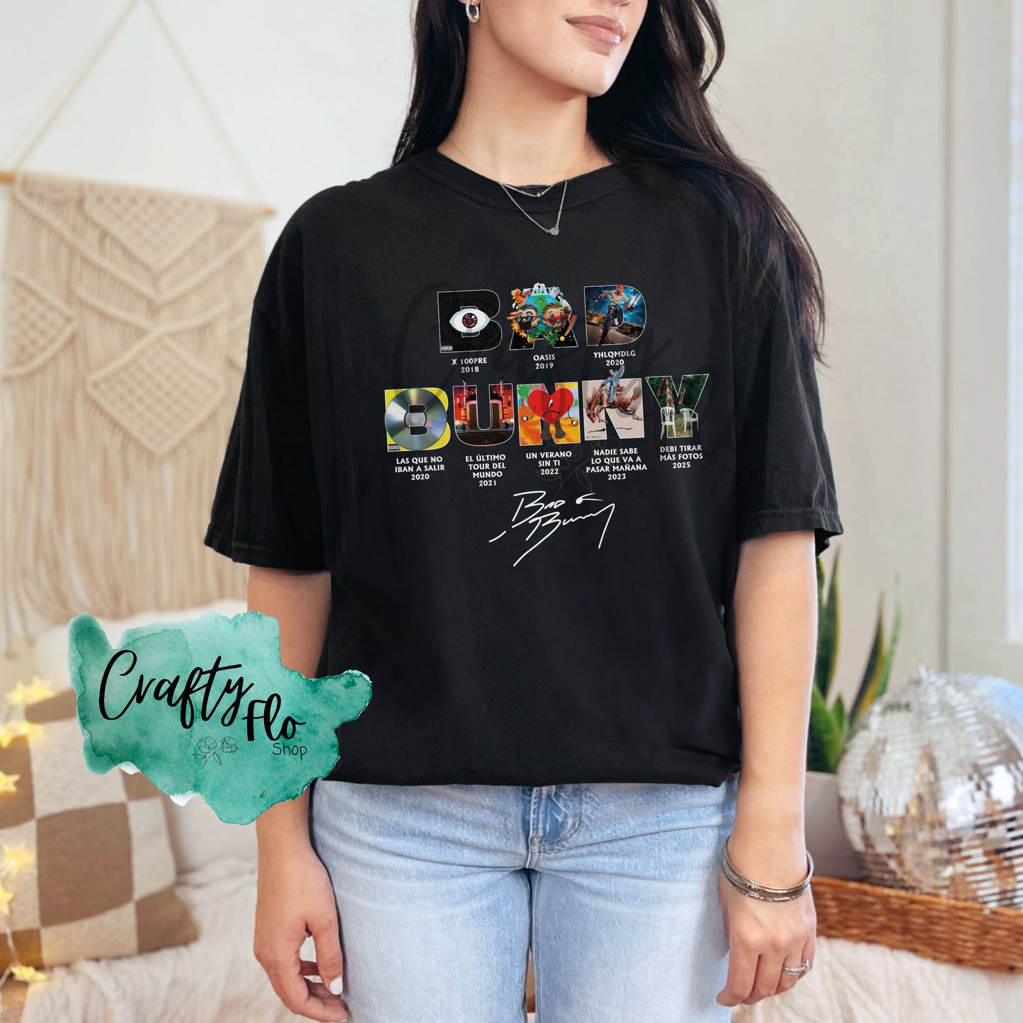 Bad Bunny Album Eras Inspired Unisex T-shirt -Front and back graphic- Playful Design, Casual Style, Versatile for Casual Outings, True to Size Fit - Fabric -Graphic Tops