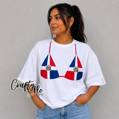Dominican flag Bikini top tee, Graphic T-Shirt Latin Tee, Reggaeton Fan Gift, Streetwear for Reggaeton Lovers, Latina streetwear