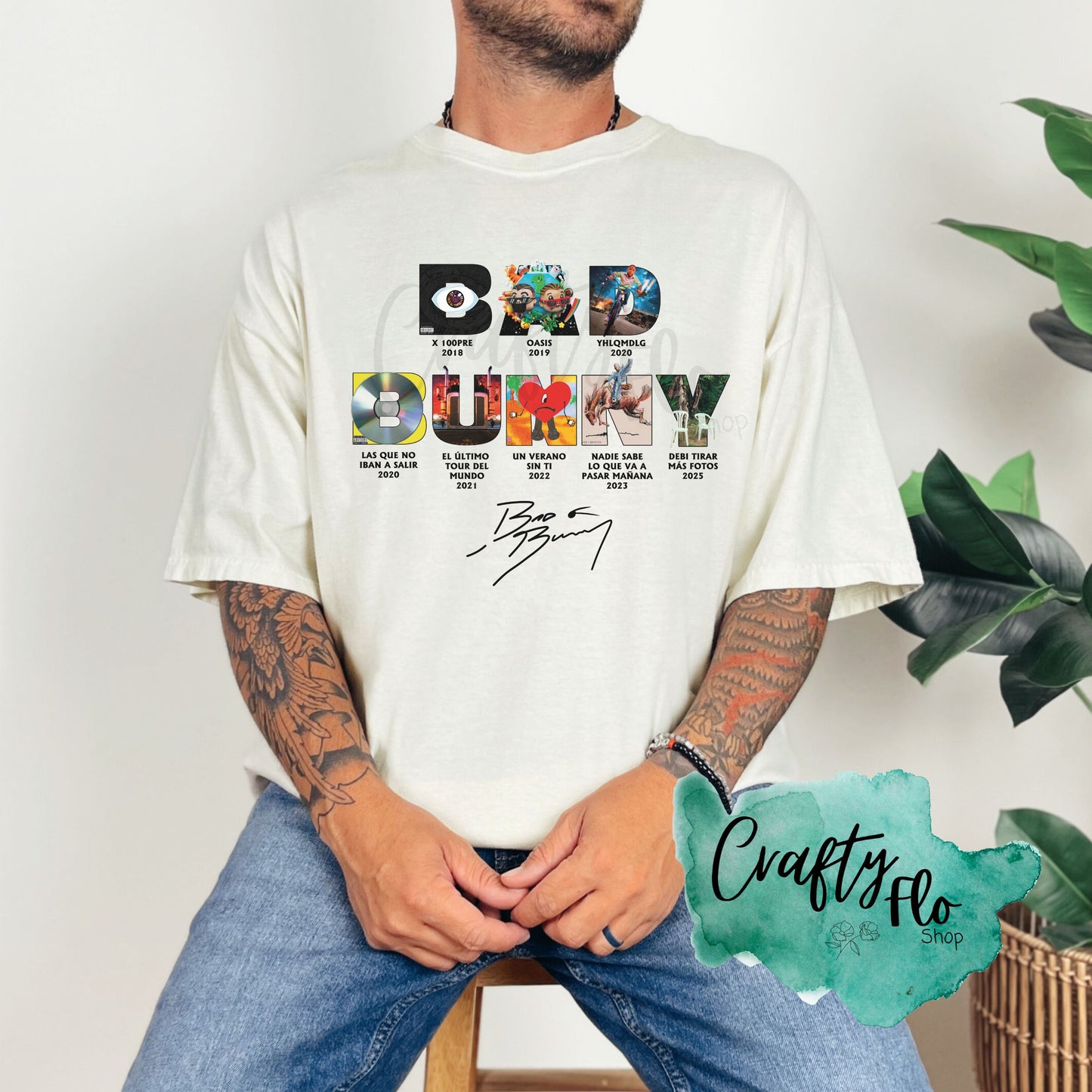 Bad Bunny Album Eras Inspired Unisex T-shirt -Front and back graphic- Playful Design, Casual Style, Versatile for Casual Outings, True to Size Fit - Fabric -Graphic Tops