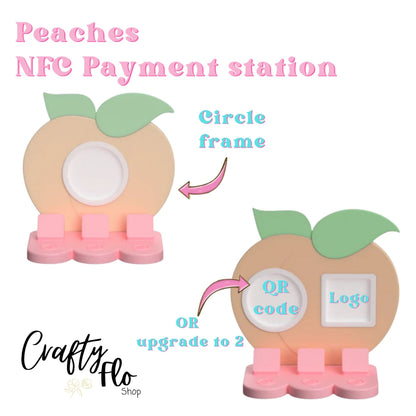 Peaches NFC Smart Tap Payment Station – Tap to Pay Sign | Contactless Checkout Display | Smart Tap | NFC | Custom QR Code Stand