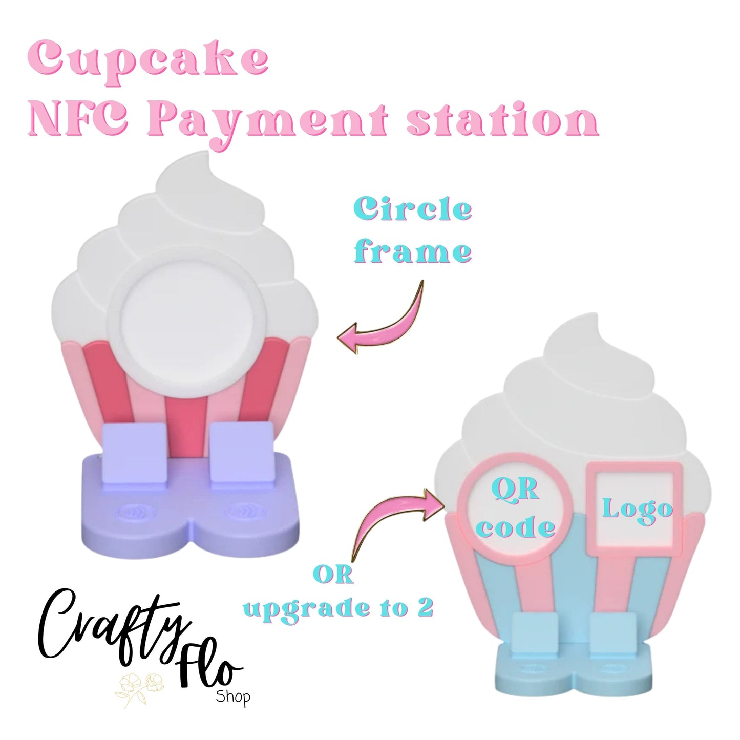 Cupcake NFC Smart Tap Payment Station – Tap to Pay Sign | Contactless Checkout Display | Smart Tap | NFC | Custom QR Code Stand