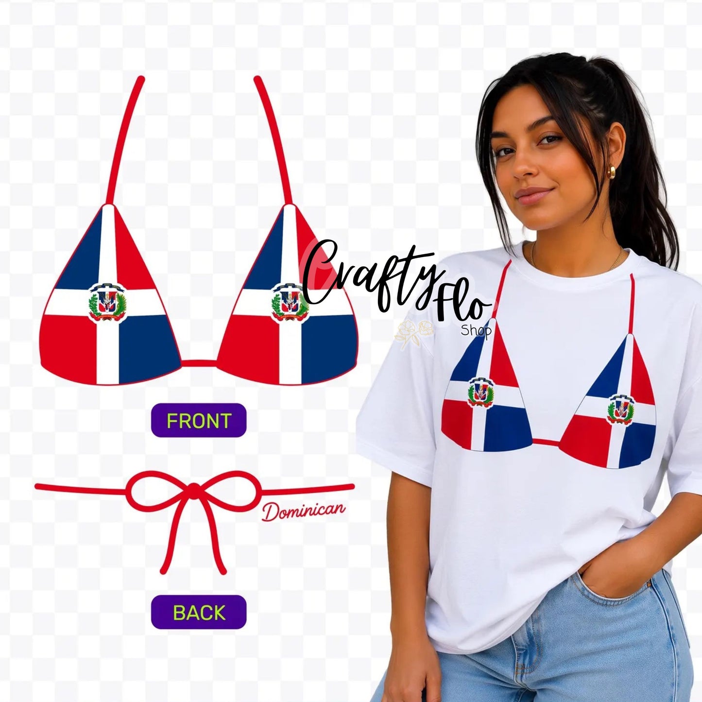 Dominican flag Bikini top tee, Graphic T-Shirt Latin Tee, Reggaeton Fan Gift, Streetwear for Reggaeton Lovers, Latina streetwear