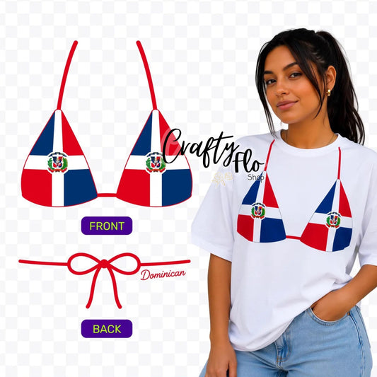 Dominican flag Bikini top tee, Graphic T-Shirt Latin Tee, Reggaeton Fan Gift, Streetwear for Reggaeton Lovers, Latina streetwear
