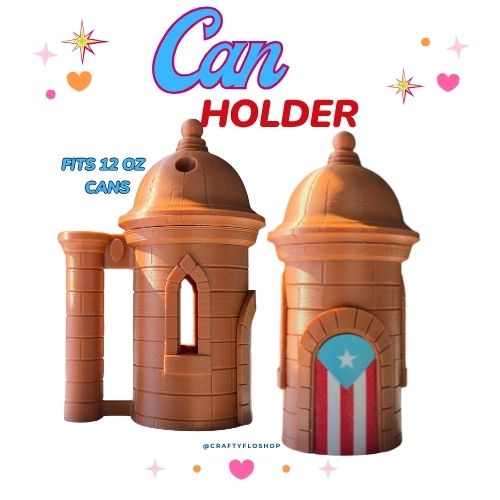 Garita del Morro de Puerto Rico inspired 12oz Can Holder with Handle – 3D Printed – PR Tumbler Style Can Holder Energy drink Holder