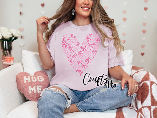 Coquette bow heart Graphic Sweatshirt or Tshirt- apparel | Unisex Fabric, Comfortable Fit, Valentines - Pullover