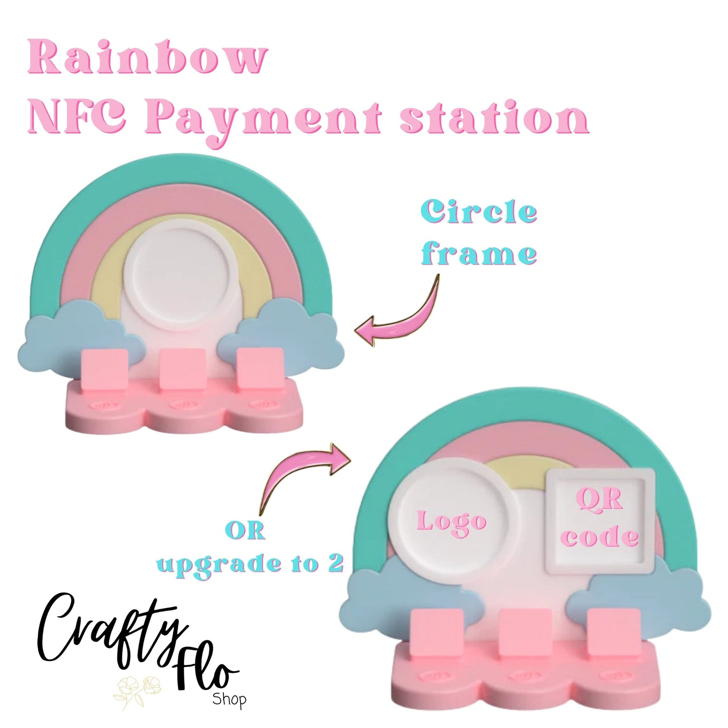 Rainbow NFC Smart Tap Payment Station – Tap to Pay Sign | Contactless Checkout Display | Smart Tap | NFC | Custom QR Code Stand