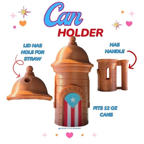 Garita del Morro de Puerto Rico inspired 12oz Can Holder with Handle – 3D Printed – PR Tumbler Style Can Holder Energy drink Holder
