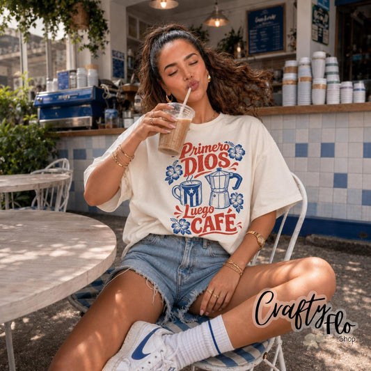 Primero Dios y luego Cafecito Graphic T-Shirt Latin Music Tee, Reggaeton Fan Gift, Puerto Rico Shirt, Boricua Pride
