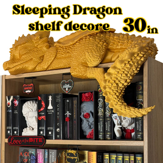 Sleeping Dragon Bookshelf Decor - 3d Printed - Fantasy Book Figurine