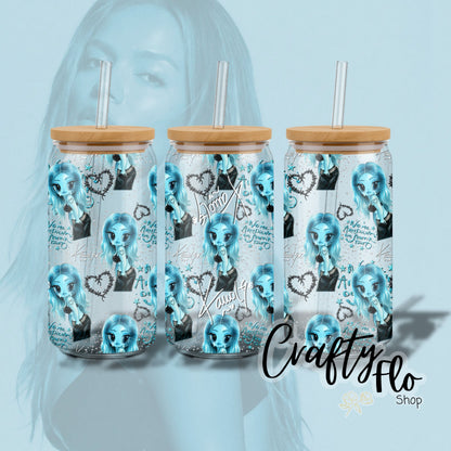 Karol G inspired oz glass can Tumbler with Straw, Durable Design, bamboo Lid, Fun and Functional Beverage Drinkware