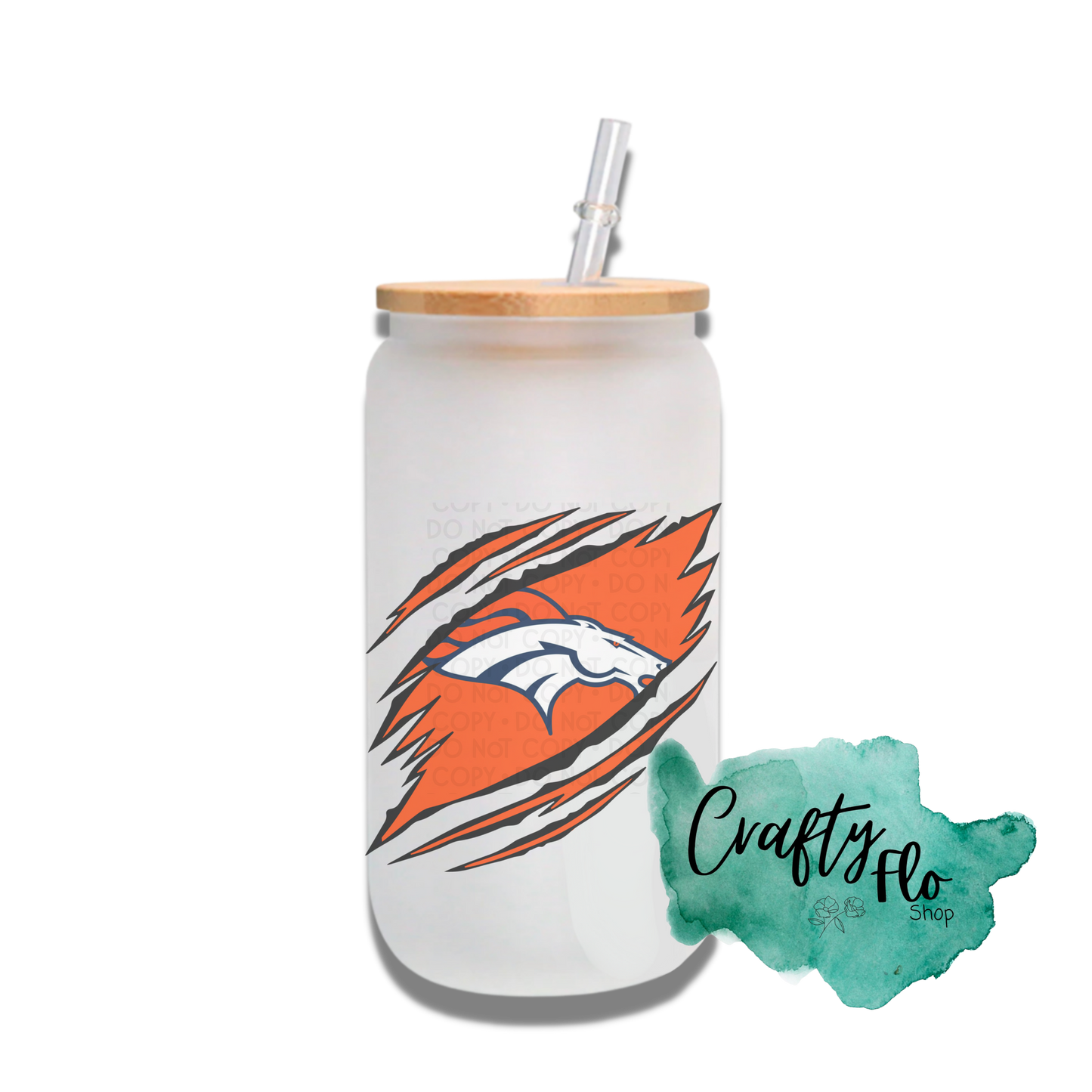 Personalizable Broncos Inspired Inspired Theme 16oz glass can with straw/ Add name at checkout