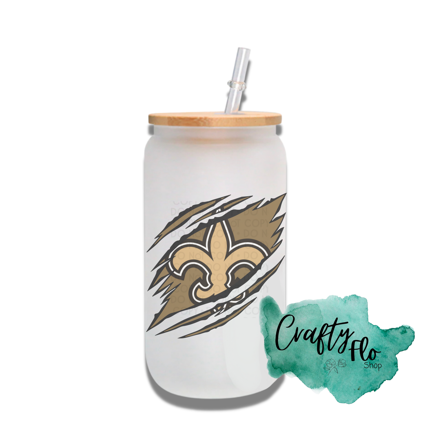 Personalizable Saints Inspired Inspired Theme 16oz glass can with straw/ Add name at checkout