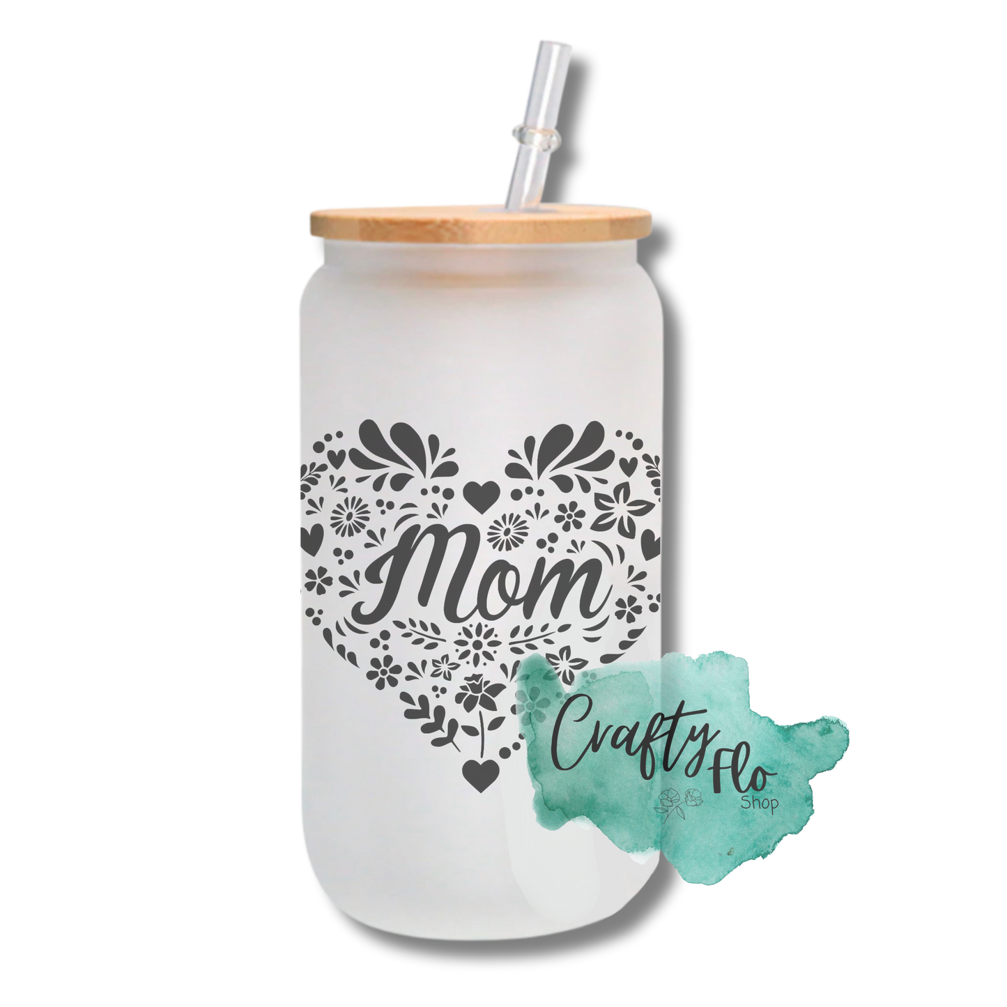 Mejor Mama (MOM) | 16oz frosted or clear glass can with bamboo lid and straw