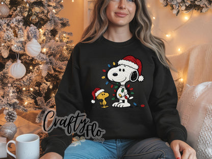 Faux Crochet Snoop & Bird christmas Sweatshirt - Unisex Fabric - Ideal for Holiday Fashion - True to Size Fit - Pullover Womenswear Garment