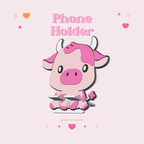 Cute Cow Phone Stand: 3D Printed Desk Accessory for Kindle, iPhone & Android