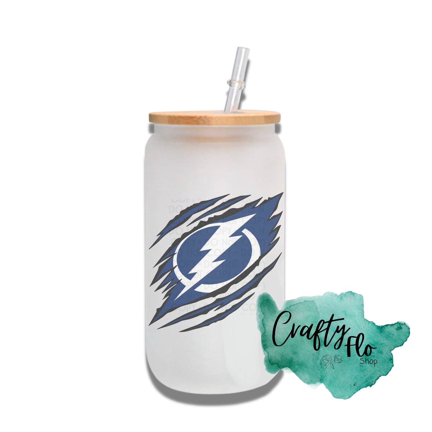 Personalizable Tampa Bay lightning Inspired Inspired Theme 16oz glass can with straw/ Add name at checkout