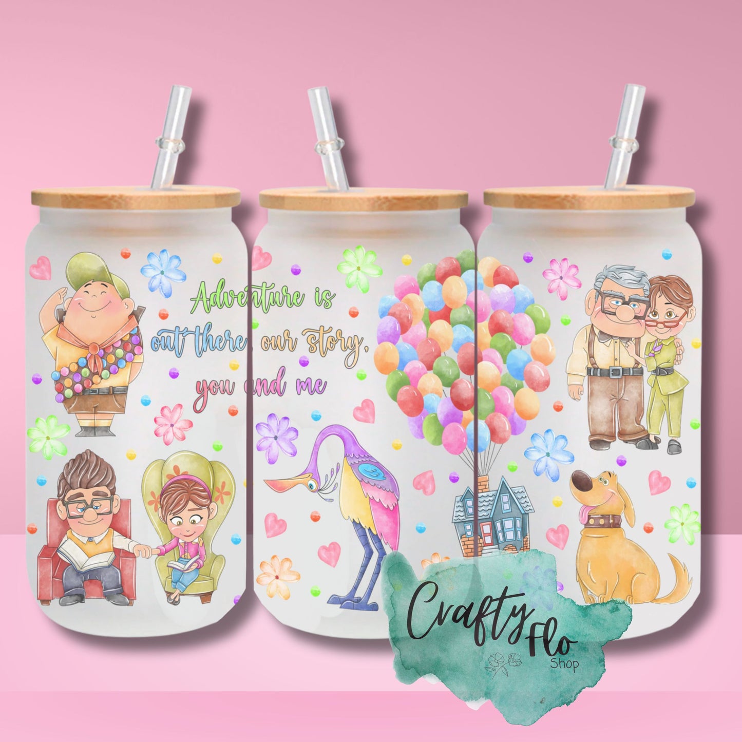 Valentines Cartoon 16oz glass can with bamboo lid and straw| friendship love cup| valentines day gift idea