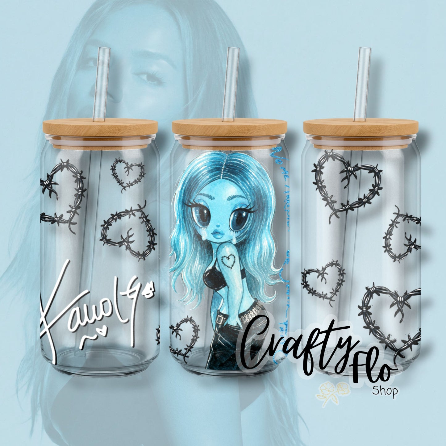 Karol G inspired oz glass can Tumbler with Straw, Durable Design, bamboo Lid, Fun and Functional Beverage Drinkware